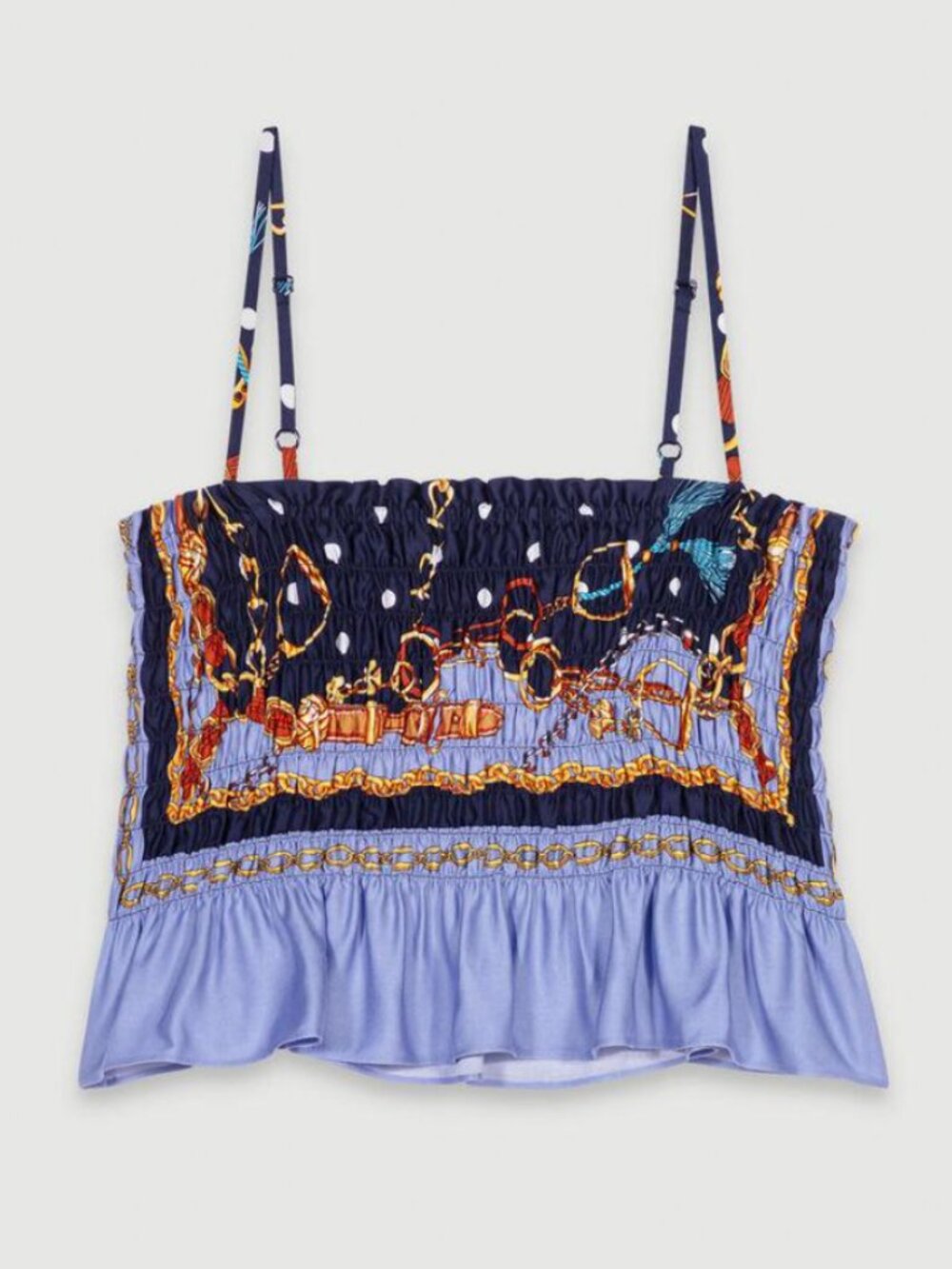 Maje Blue & Gold Smocked Camisole